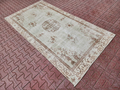 Handwoven Turkish Oushak Rug 4x7: Neutral Wool Bohemian Rug