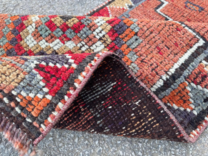 2x11 Vintage Herki Rug: Natural Wool Runner, Tribal Rustic Design