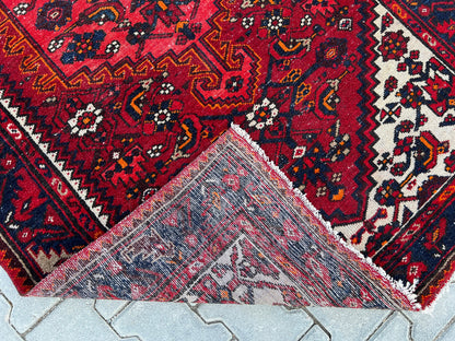 4x6 Vintage Turkish Oushak Rug: Red Oriental Small Rug