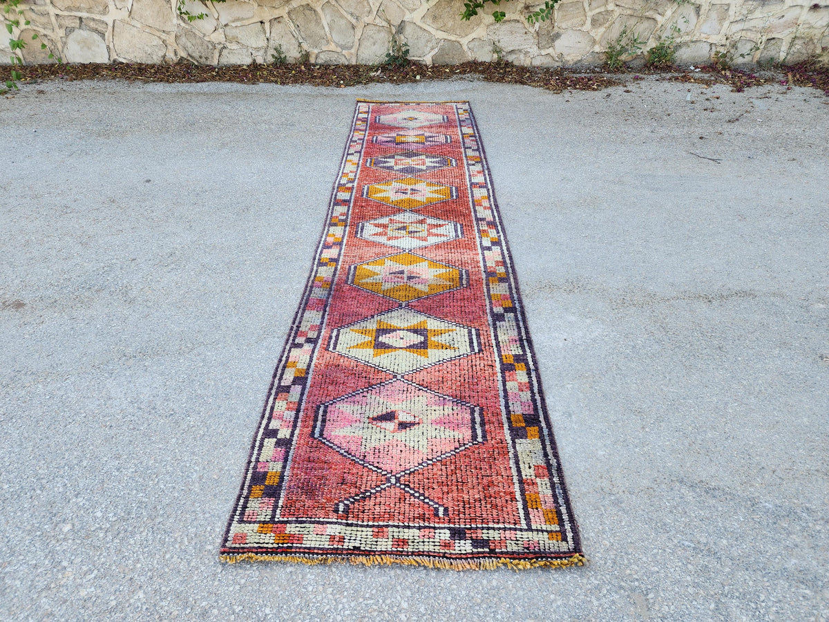 2x11 Herki Runner Rug, Turkish Hand Made Wool, Eco Friendly, Hallway Rustic Decor