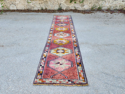2x11 Herki Runner Rug, Turkish Hand Made Wool, Eco Friendly, Hallway Rustic Decor
