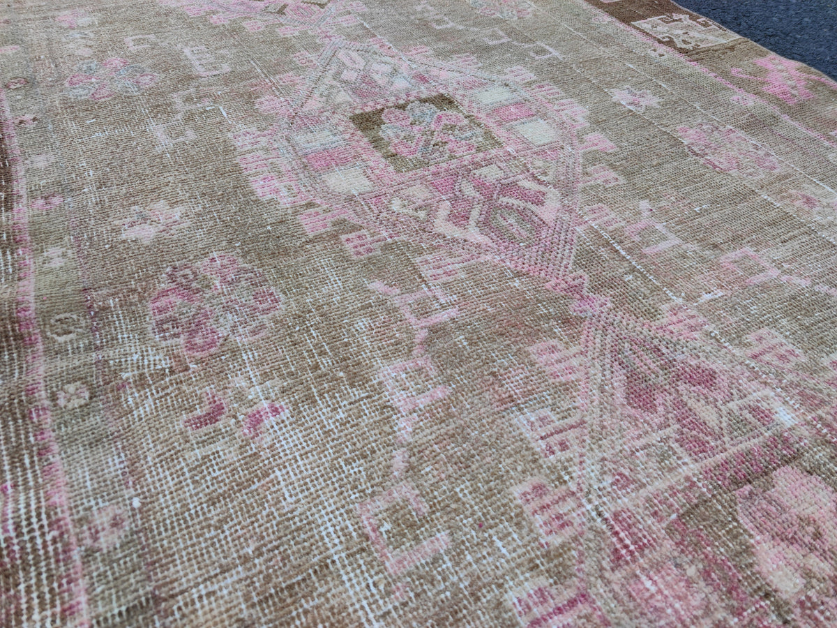 4x11 Turkish Runner Rug: Brown Abstract Hallway Carpet