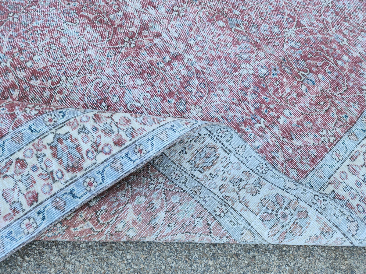 6x9 Turkish Area Rug, Faded Red Wool, Rustic Home Decor