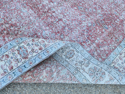 6x9 Turkish Area Rug, Faded Red Wool, Rustic Home Decor