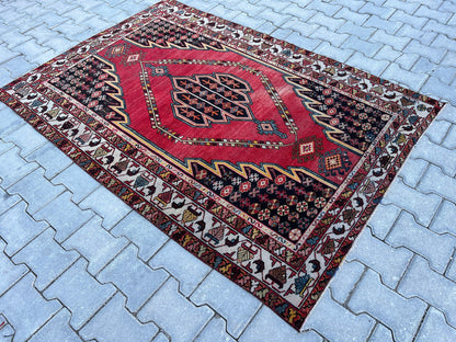 4x6 Vintage Turkish Wool Rug: Distressed Oushak Area Rug
