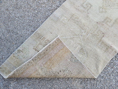 Hand Knotted Turkish Runner Rug 2x9: Neutral Geometric Farmhouse Decor