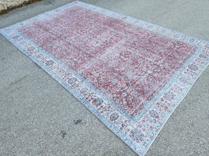 6x9 Turkish Area Rug, Faded Red Wool, Rustic Home Decor