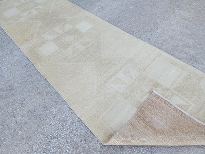 3x11 Neutral Turkish wool Runner: Hand Made Geometric Design