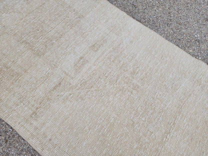 Beige Wool Runner Rug 2x11: Hand Knotted Turkish Geometric Hallway Rug