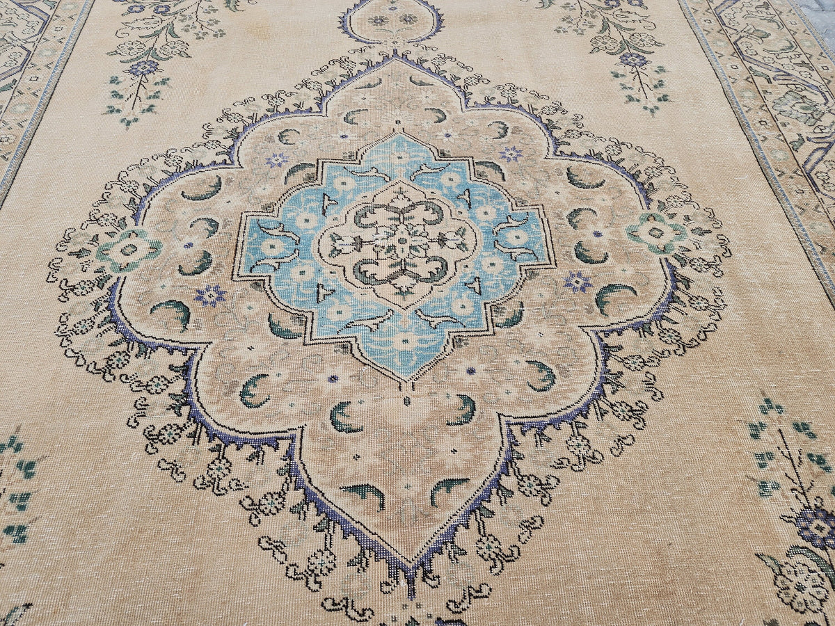 Vintage Oushak Rug 9x12: Hand-Knotted Turkish Wool Area Rug