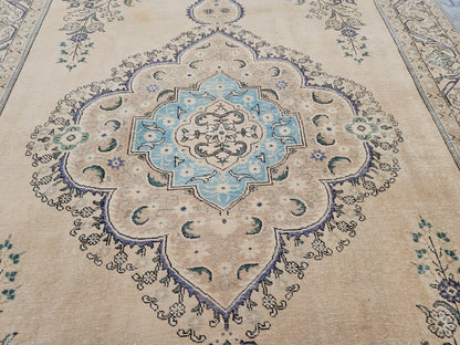 Vintage Oushak Rug 9x12: Hand-Knotted Turkish Wool Area Rug