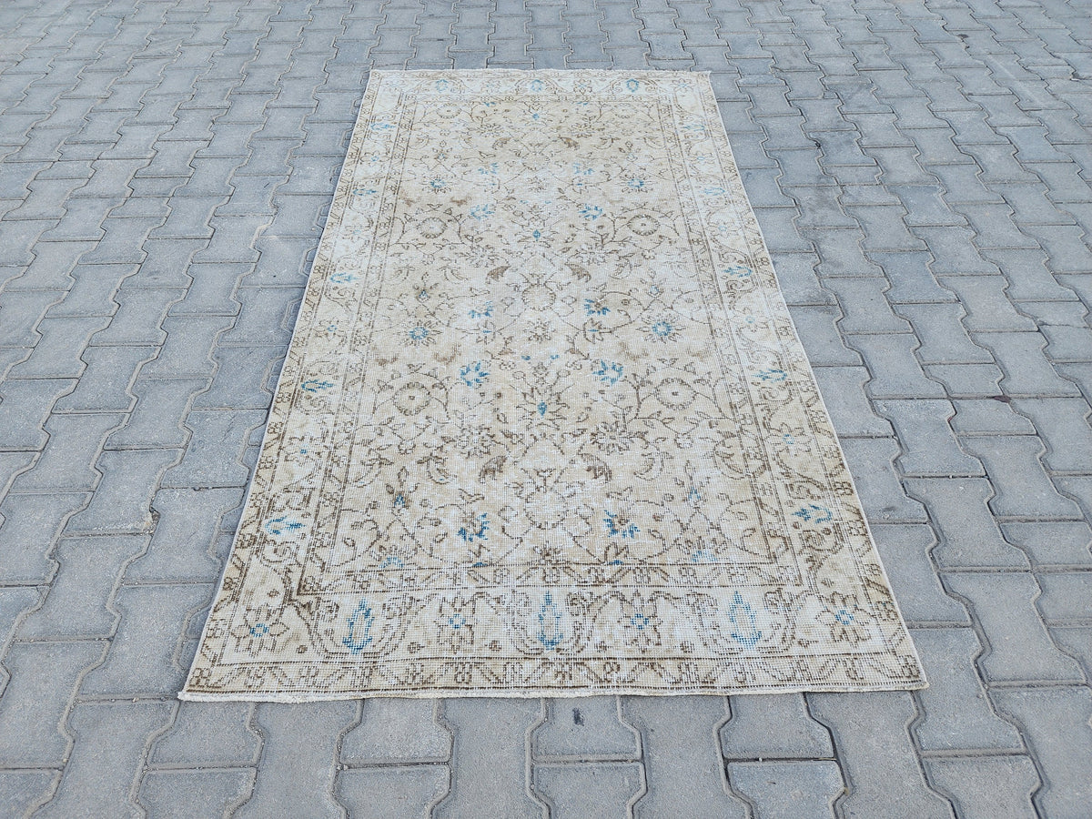Handwoven Turkish Oushak Rug 4x7: Wool & Cotton Blend