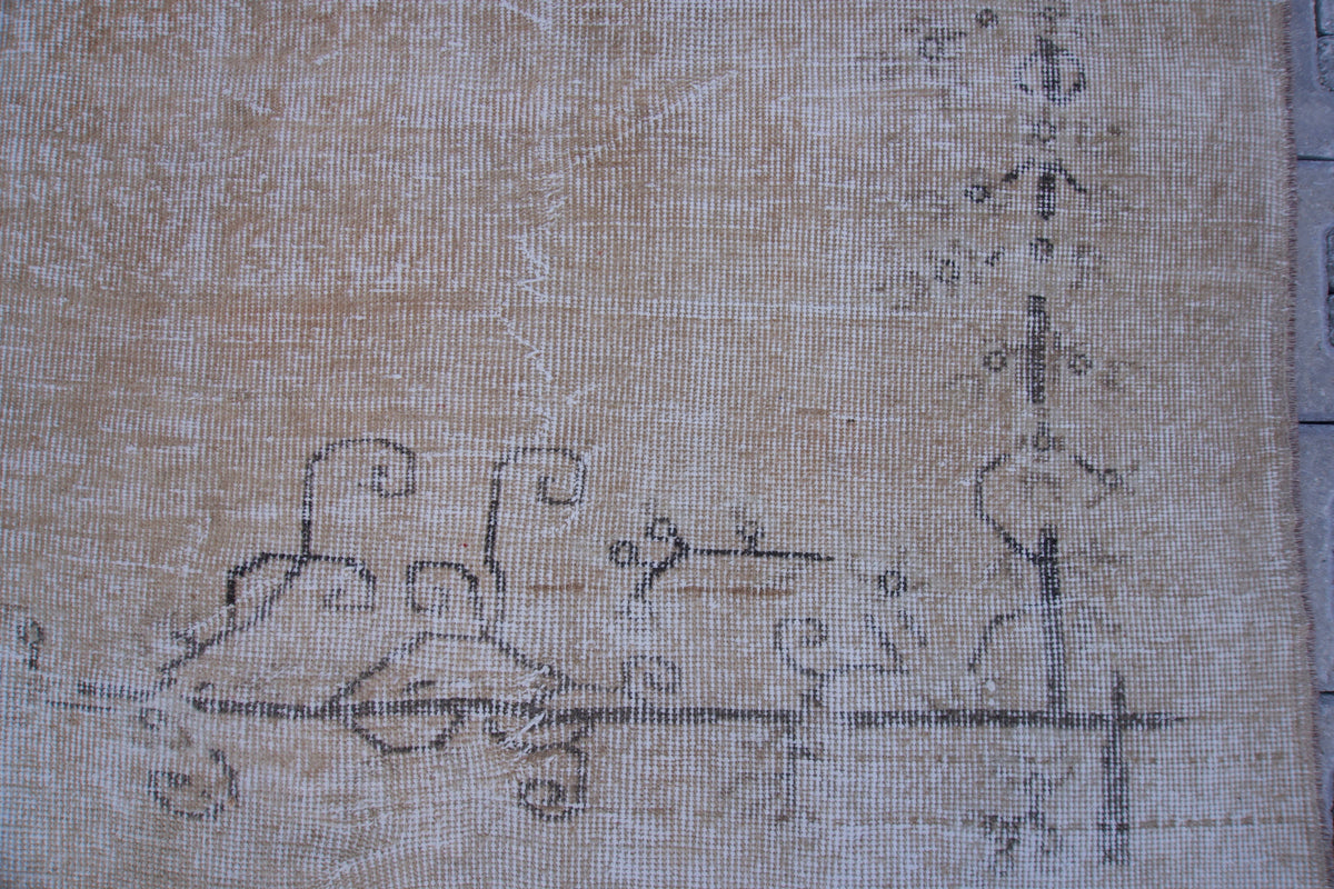 7x9 Handwoven Turkish Oushak Rug: Tan Bohemian Wool & Cotton
