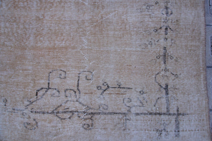 7x9 Handwoven Turkish Oushak Rug: Tan Bohemian Wool & Cotton