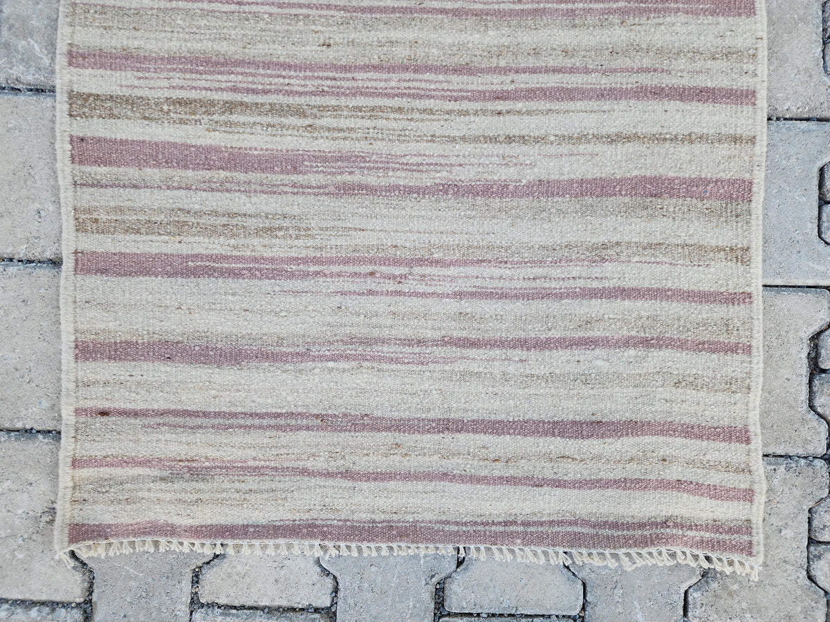 Soft Neutral Turkish Kilim Runner Rug: 2.7x11 Handwoven Wool