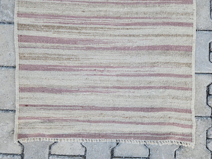 Soft Neutral Turkish Kilim Runner Rug: 2.7x11 Handwoven Wool