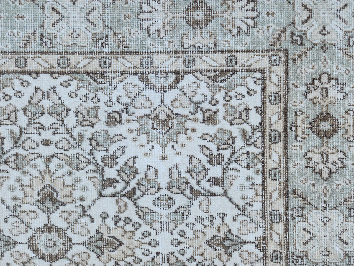 6x10 Vintage Oushak Rug: Handwoven Neutral Wool, Turkish Floral Design Isparta Rug