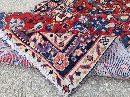 Antique Wool Runner Rug 3x9: Handcrafted Red Ann Blue Color, Farmhouse Decor