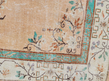 Oushak Rug 7x10, Hand Knotted Turkish Wool Carpet, Living Room Rustic Decor