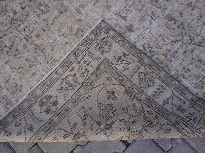 Handwoven Beige Oushak Wool Rug: 5x8 Turkish Boho Area Rug