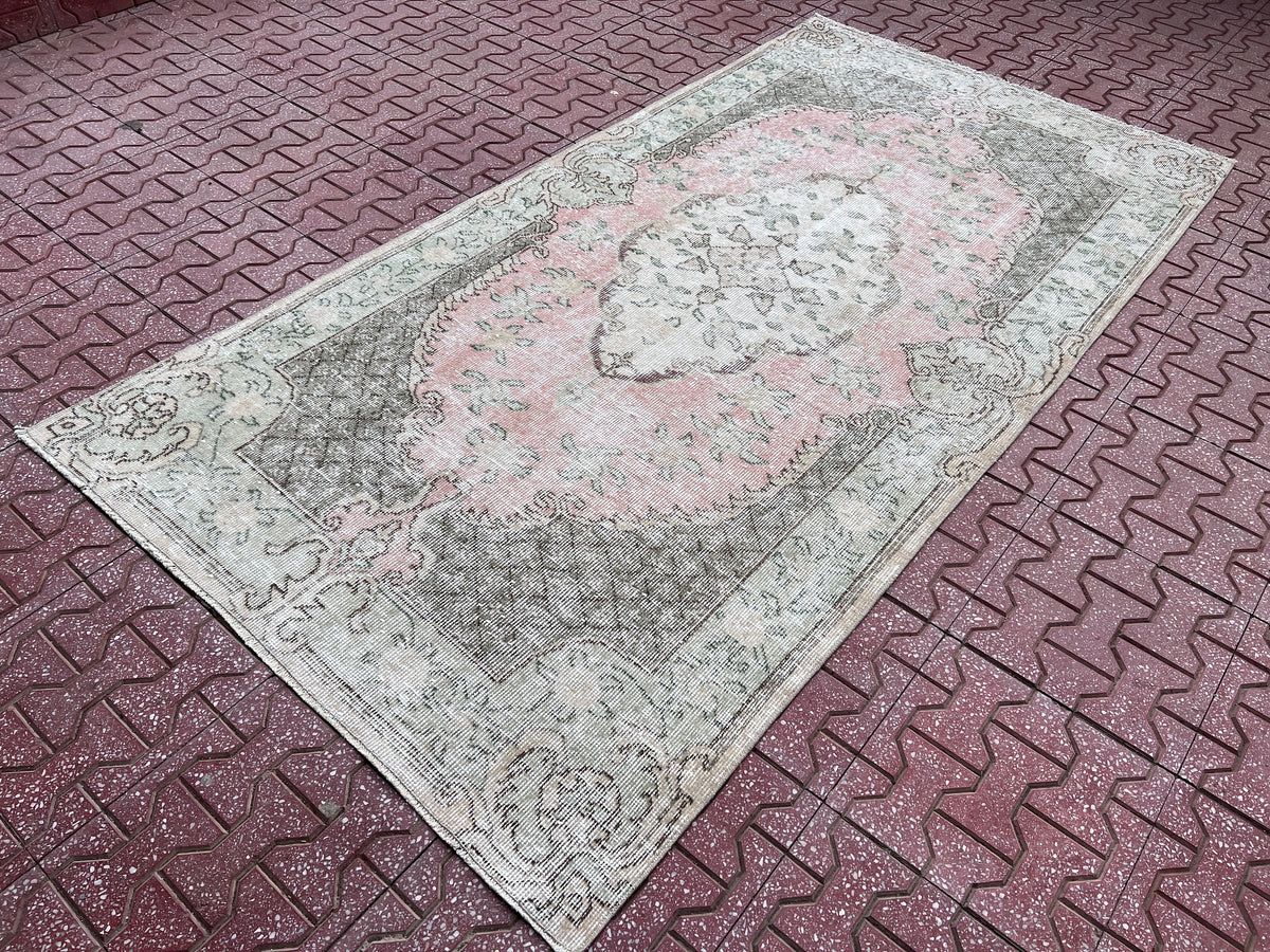 Handwoven Turkish Oushak Rug: Small Wool & Cotton Bohemian Rug