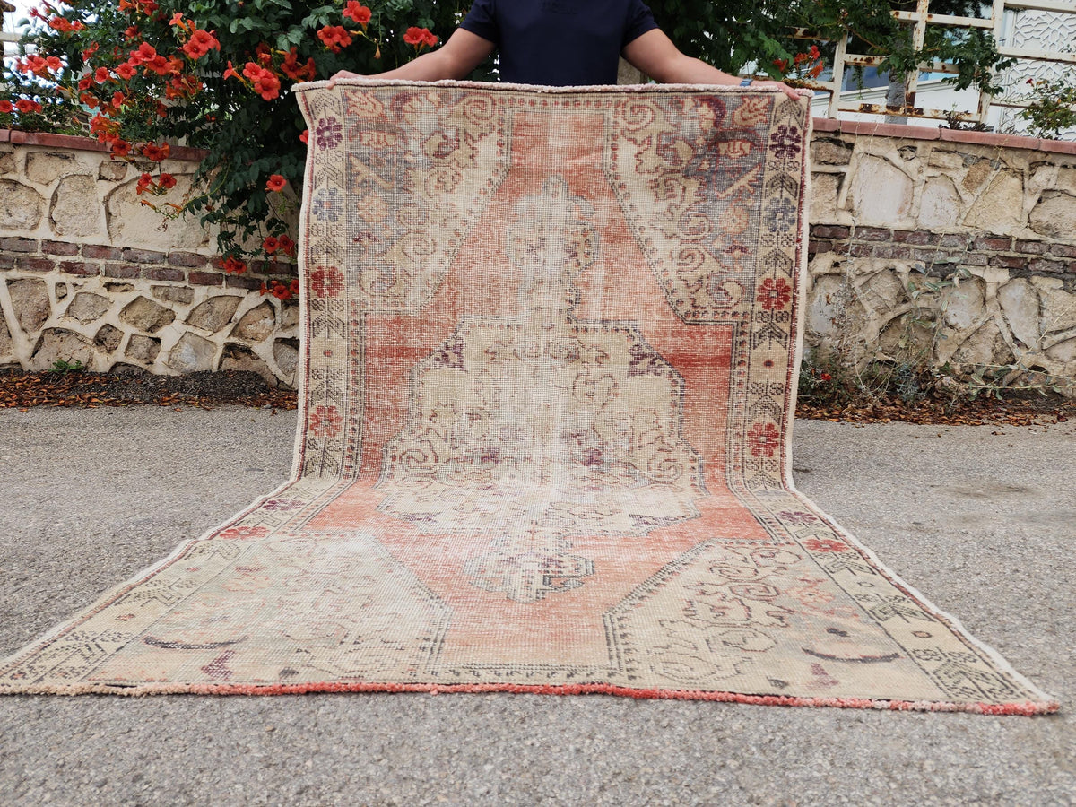 Hand Made Rug 4x7, Rustic Bohemian Carpet, Turkish Hand Knotted Decor