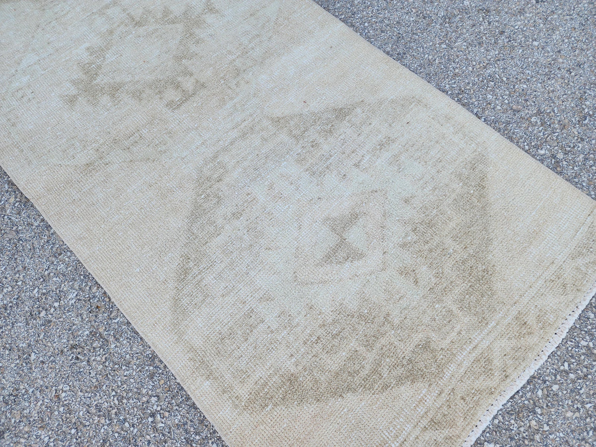 Beige Wool Runner Rug 3x12: Handmade Oriental Farmhouse Decor