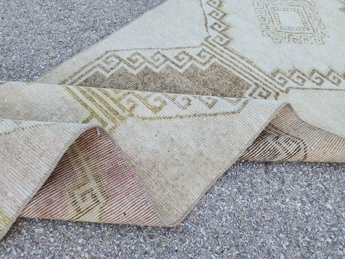 2x12 Neutral Rug, Hand Knotted Wool Turkish Runner, Farmhouse Stair Decor