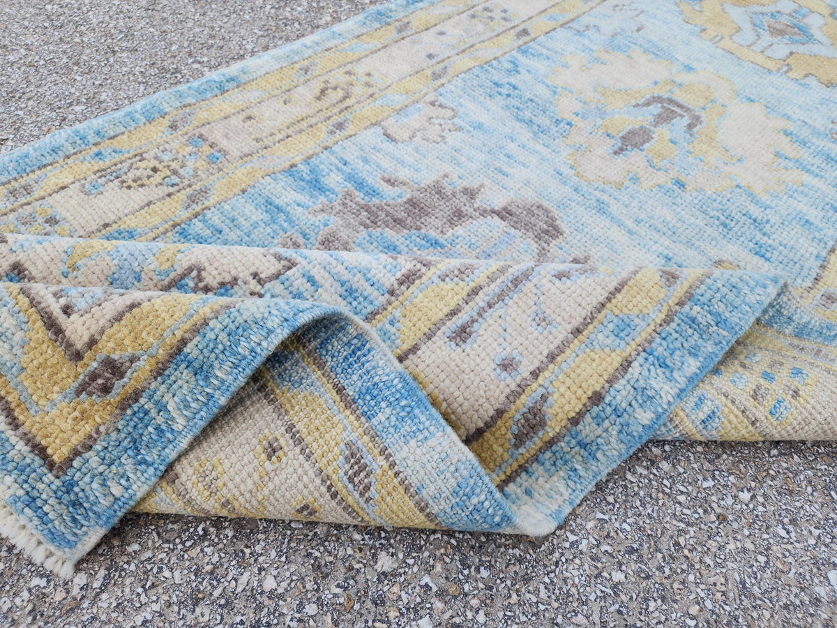 Oushak Wool Runner 3x11: Patina Blue Turkish Entry Rug, Oriental Home Decor