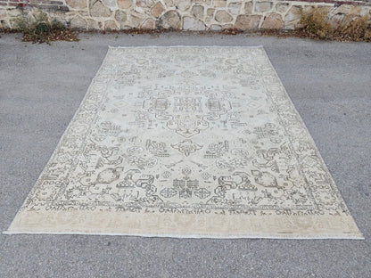 Neutral Large Rug 9x12, Hand Knotted, Green and Beige Rug, Living Room Decor