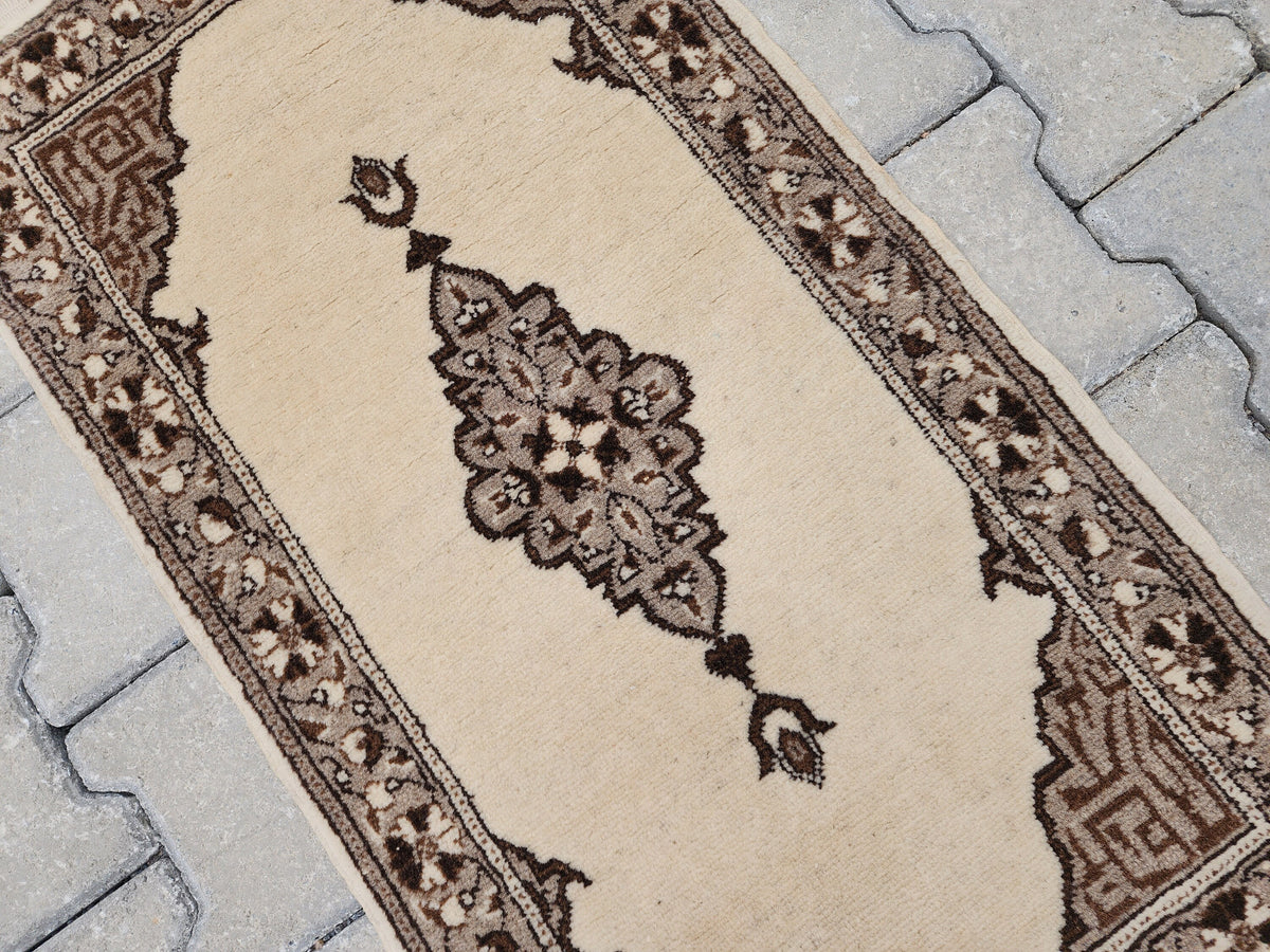 Vintage Turkish Oushak Rug 1x3: Beige Ottoman Wool Rug