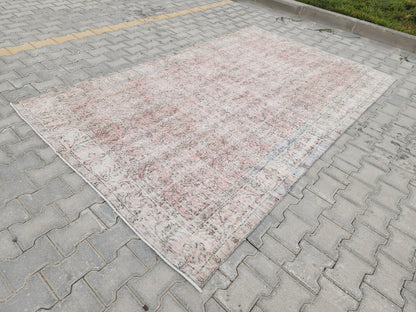 5x9 Handwoven Turkish Oushak Rug: Vintage Pink Oriental Rug