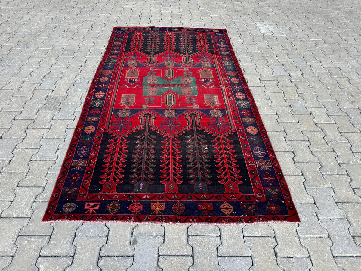 Handwoven Wool Area Rug 5x9: Red Bohemian Oriental Rug