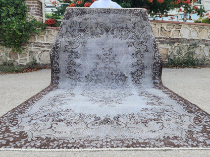 Gray Hand Made Rug 6x9, Oushak Turkish Area Carpet, Living Room Decor