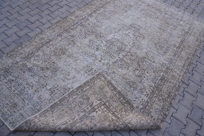 Neutral Area Rug 6x10, Handwoven Oushak Carpet, Grey Turkish Wool & Cotton
