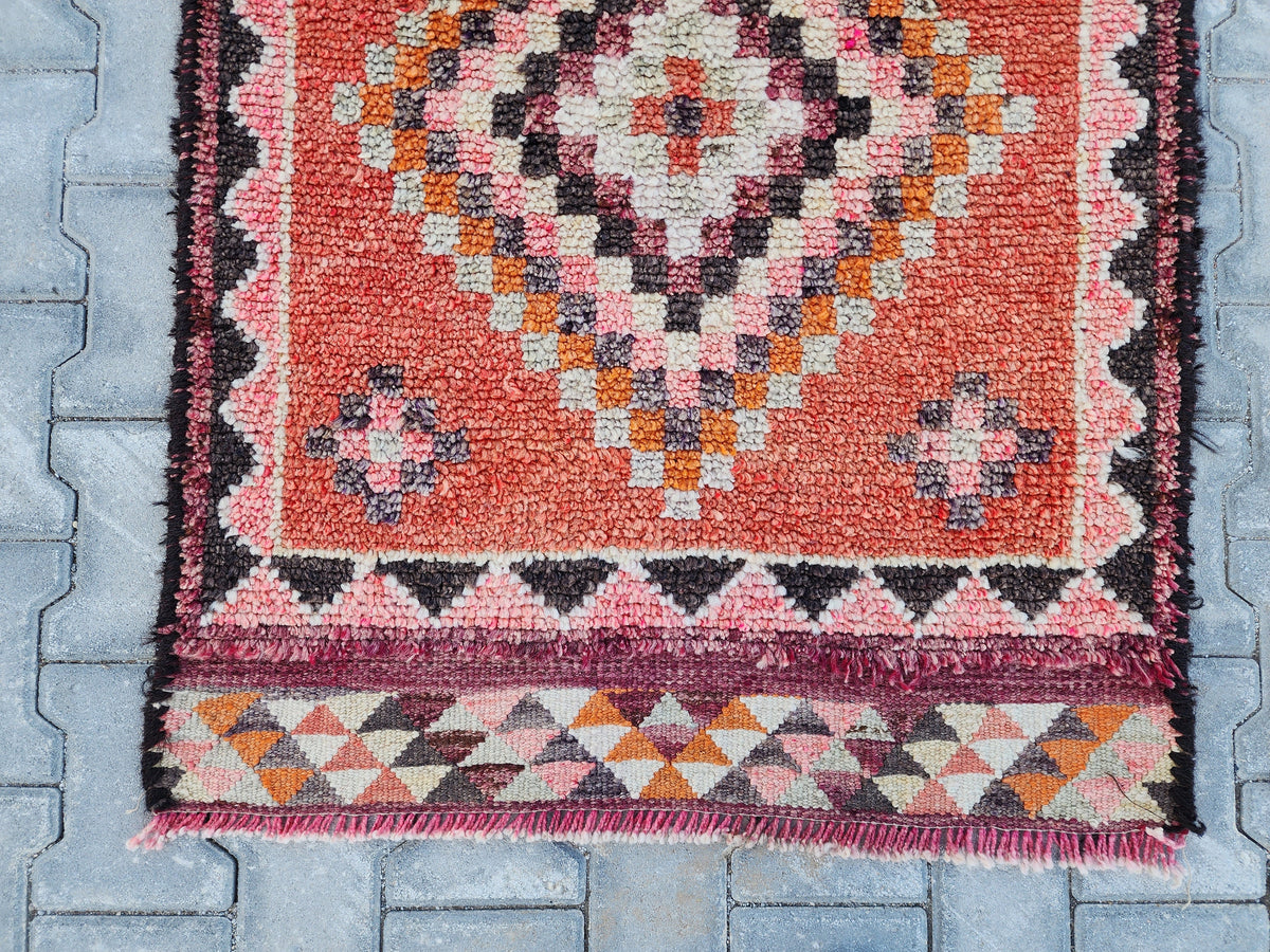 Vintage Herki Wool Runner Rug: 2.8x9 Orange Bohemian Rug