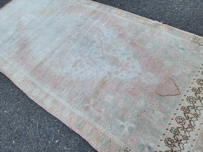 Handwoven Oushak Rug 3x6: Bohemian Turkish Wool Rug