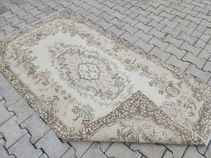 4x7 Vintage Turkish Oushak Rug: Handwoven Wool & Cotton