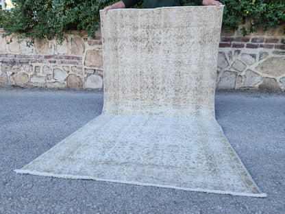 Neutral Wool Rug 3x6: Hand Made, Turkish Beige Decor, Kitchen Design