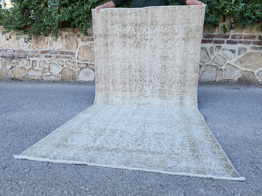 Neutral Wool Rug 3x6: Hand Made, Turkish Beige Decor, Kitchen Design