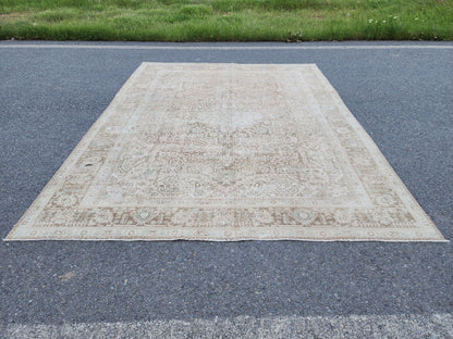 Heriz Neutral Rug 9x12, Hand Knotted Beige And Brown Wool, Living Room Rustic Decor