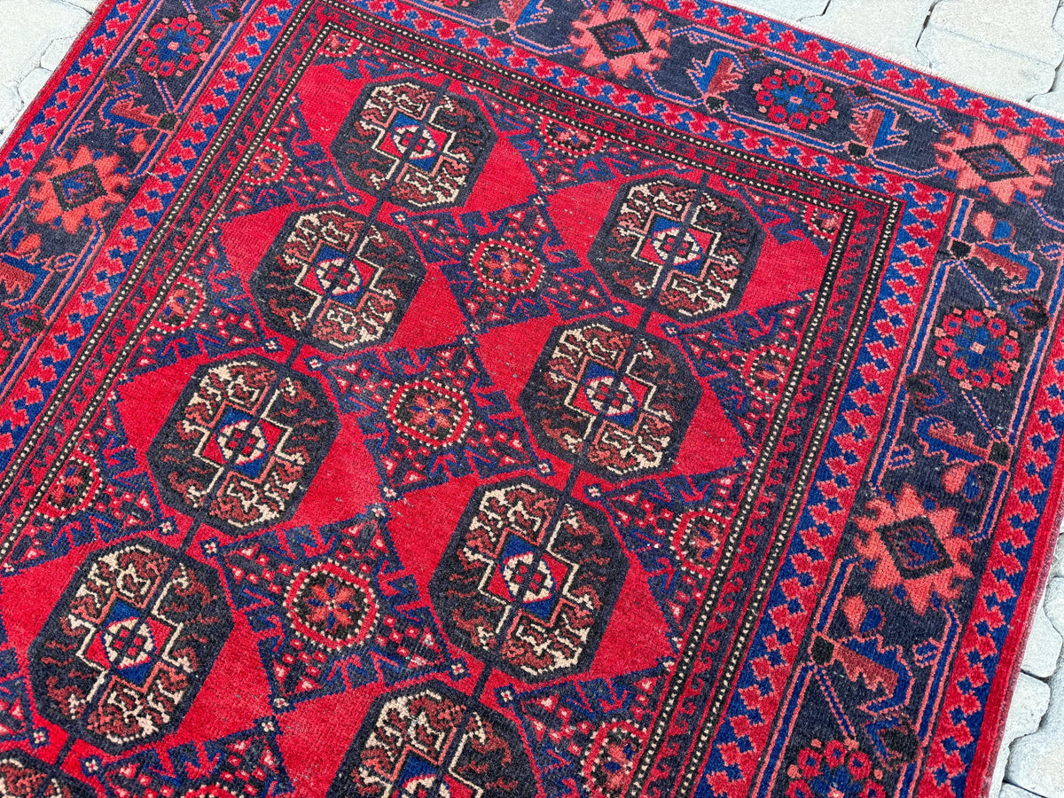4x7 Red Turkish Oushak Rug: Handwoven Wool Vintage Style