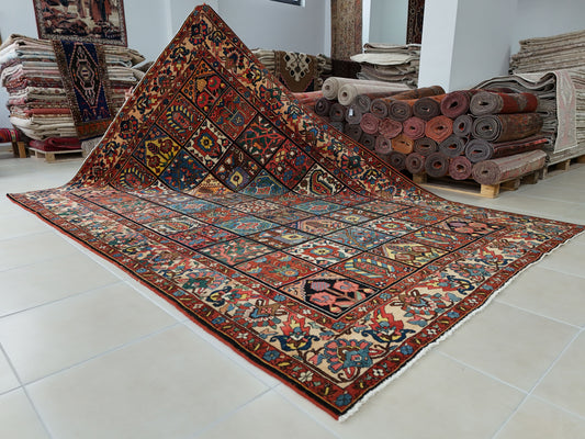 Antique Bakhtiari Wool Rug 7x10 ft – Hand Knotted Persian Garden Design Area Rug (1930s)- sku2103