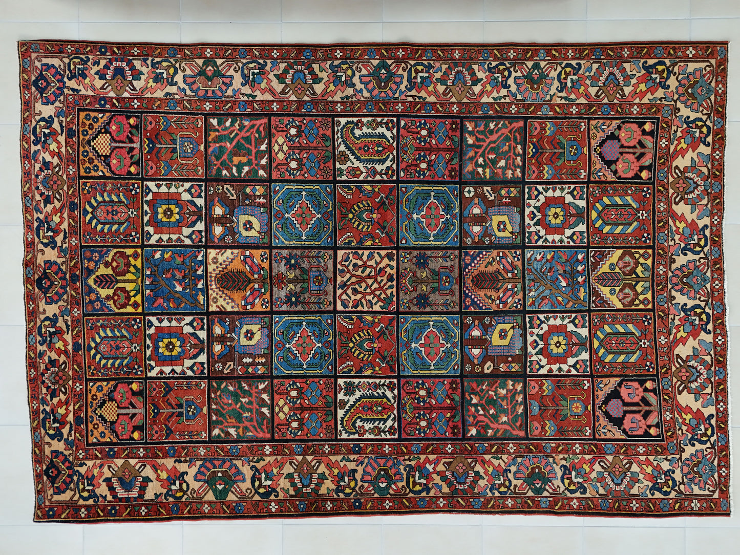 Antique Bakhtiari Wool Rug 7x10 ft – Hand Knotted Persian Garden Design Area Rug (1930s)- sku2103