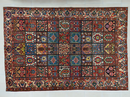Antique Bakhtiari Wool Rug 7x10 ft – Hand Knotted Persian Garden Design Area Rug (1930s)- sku2103