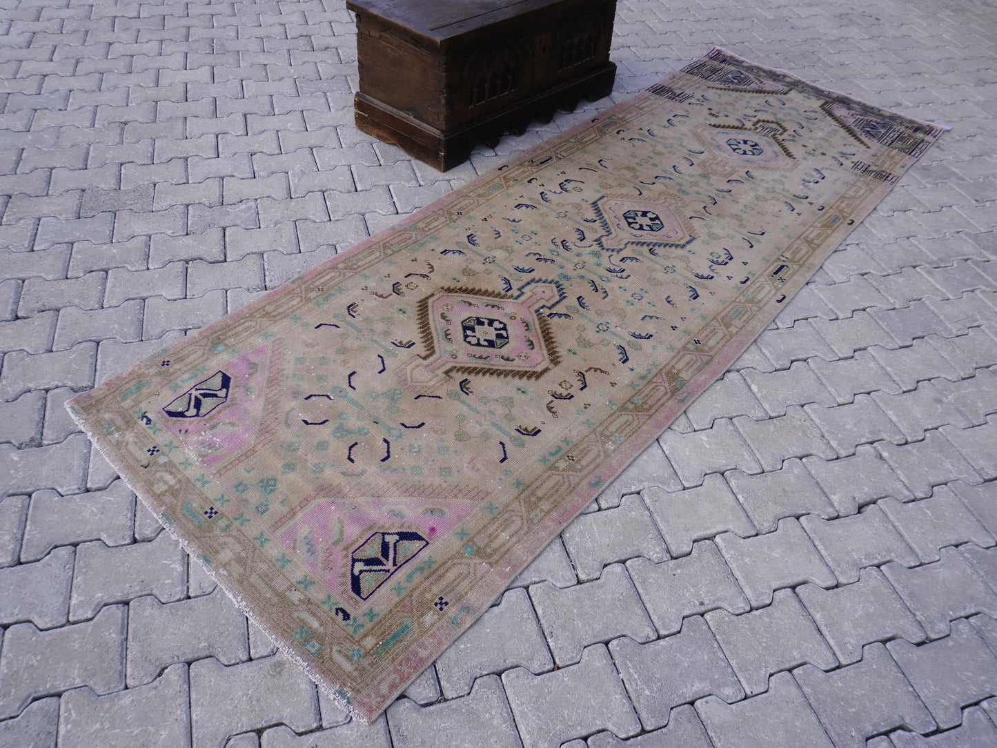 Wool Runner Rug Vintage 3x10 ft - sku1583