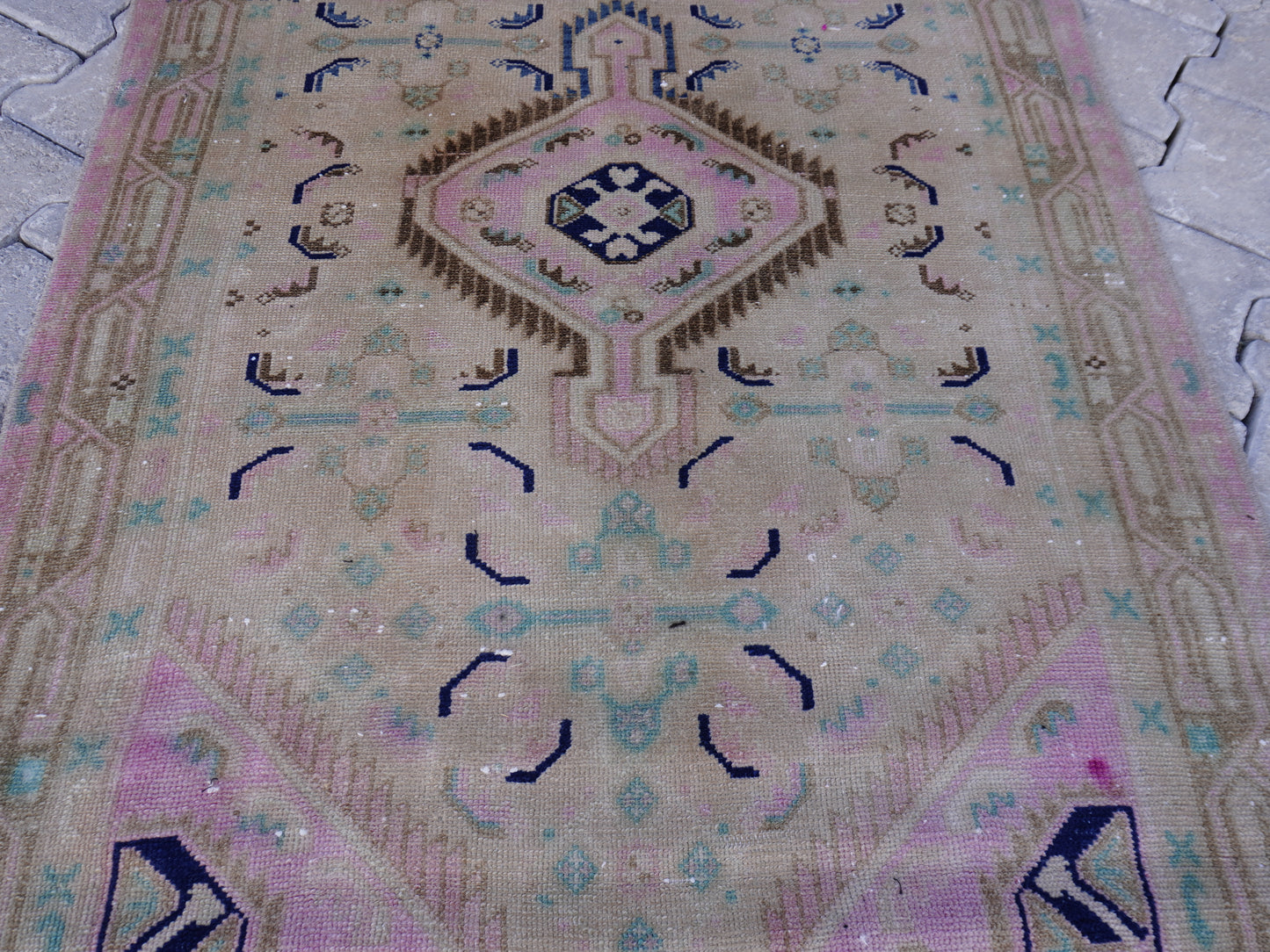 Wool Runner Rug Vintage 3x10 ft - sku1583