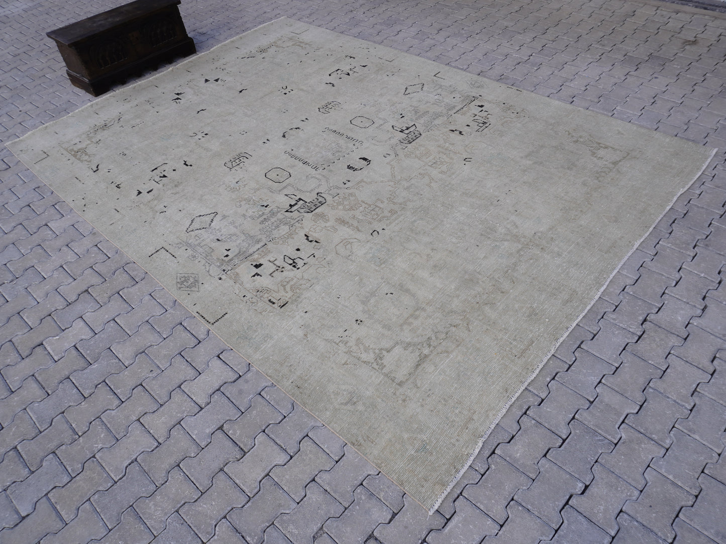 Wool Neutral Vintage Large Rug 9x12 ft - sku2032