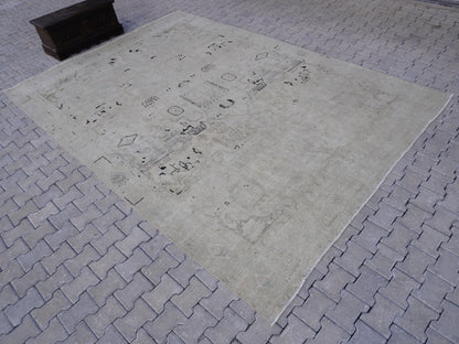 Wool Neutral Vintage Large Rug 9x12 ft - sku2032