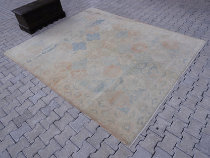 Vintage Neutral Wool Rug 8x9 ft - Sku1716